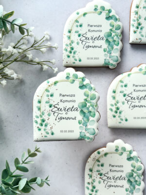Personalizowany piernik komunijny dla gości, ręcznie dekorowane ciastko na Pierwszą Komunię Świętą