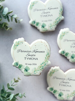 Ręcznie dekorowany piernik komunijny na zamówienie, personalizowane ciastko na Pierwszą Komunię Świętą