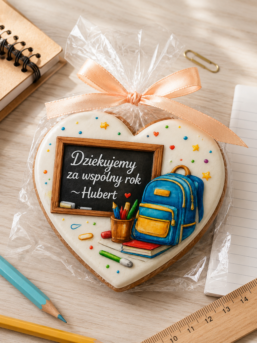 Personalizowany piernik serce z tablicą dla nauczyciela na zakończenie roku szkolnego